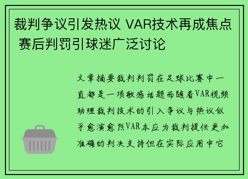 裁判争议引发热议 VAR技术再成焦点 赛后判罚引球迷广泛讨论